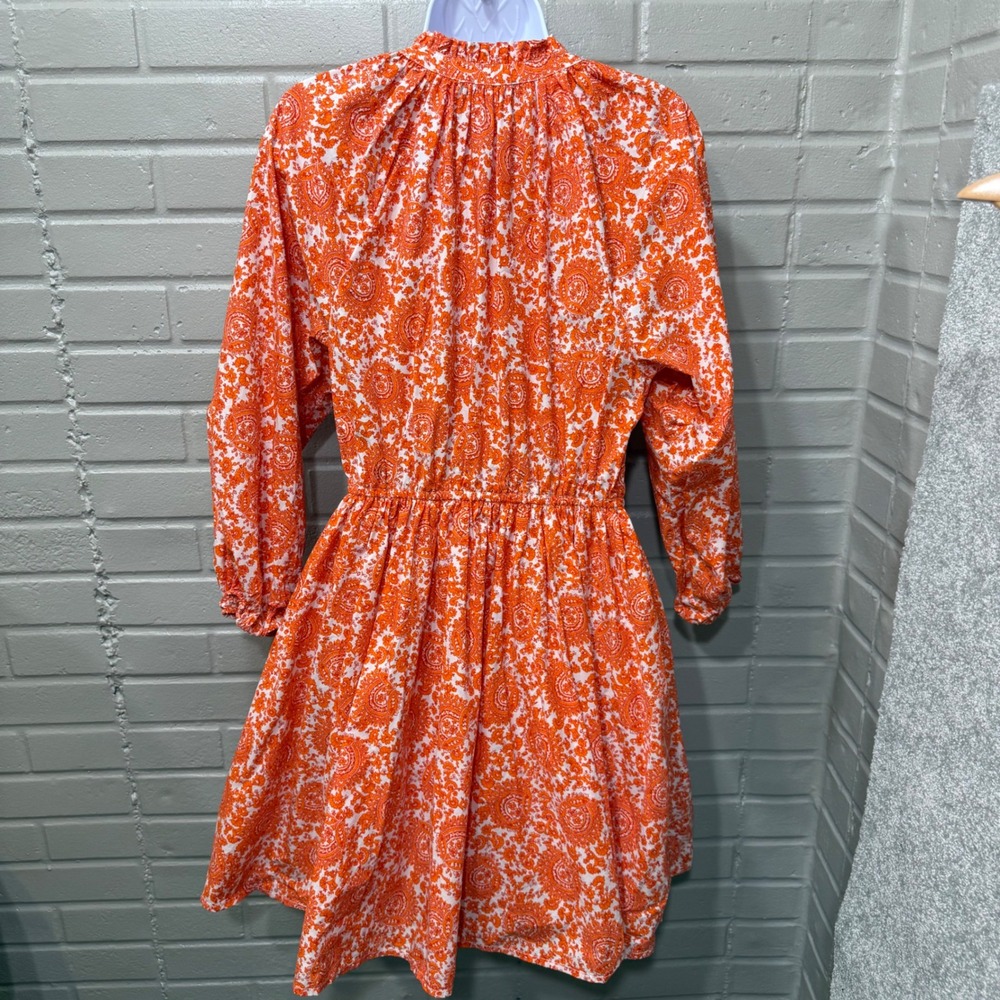 J Crew Ruffle Collar Mini Dress Cotton Poplin‎ Floral Bouquet Orange Paisley Med - Picture 5 of 16